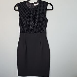 Calvin Klein Houndstooth Sleeveless Black Flocked Mini Witchy Sheath Dress 2
